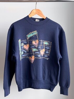 Vtg 90s Air Waves Music Notes Heart Crew Sweatshirt M Chalk Art Grandmacore